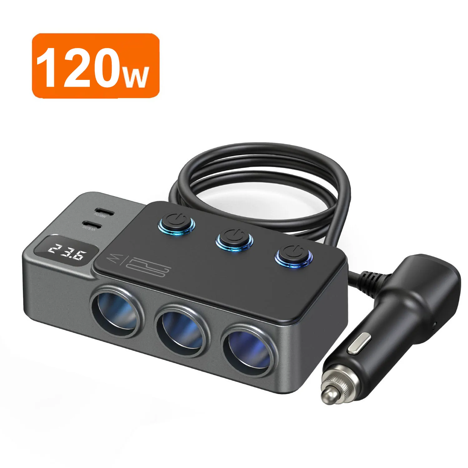 228W 9 in 1 Auto Snellader Adapter Lading Onafhankelijke Schakelaars DC Sigarettenuitgang PD 3 Socket Sigarettenaansteker splitter