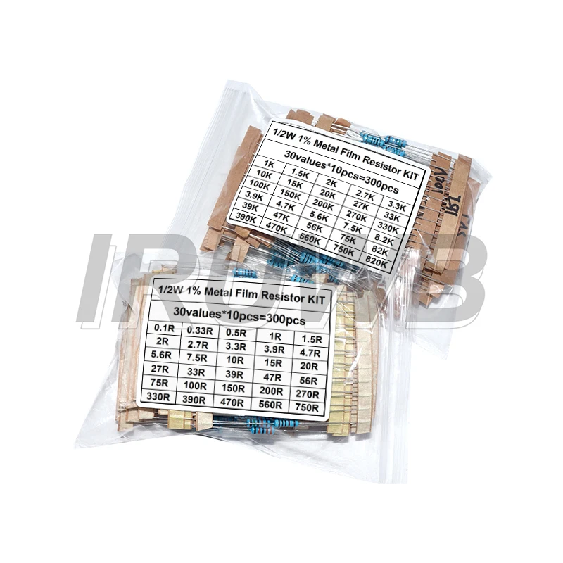 1/2W 1W 2W 3W Resistance 1% Metal Film Resistor Assortment Kit Set 30values 1R~750R 1K~820K Ohm