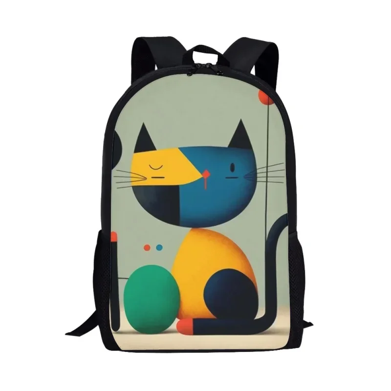 Funny Abstract Cat School Backpack Kids Teenagers School Bags Art Design Boys Girls Bookbag for Elementary Students 16 Inches