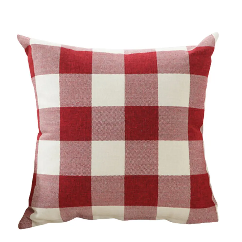 Funda de almohada cuadrada a cuadros grande clásica, cojín de cama, cojín de sofá, funda de almohada de lino