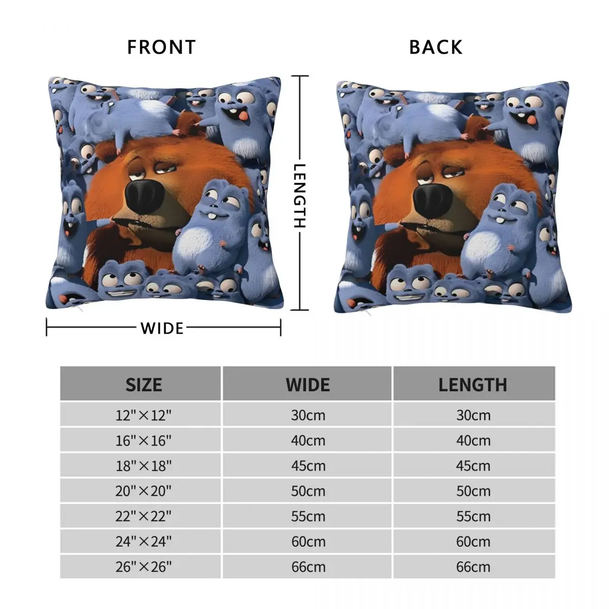 Grizzy And The Lemmings Square Pillowcase Polyester Linen Velvet Pattern Zip Decor Room Cushion Case 45x45