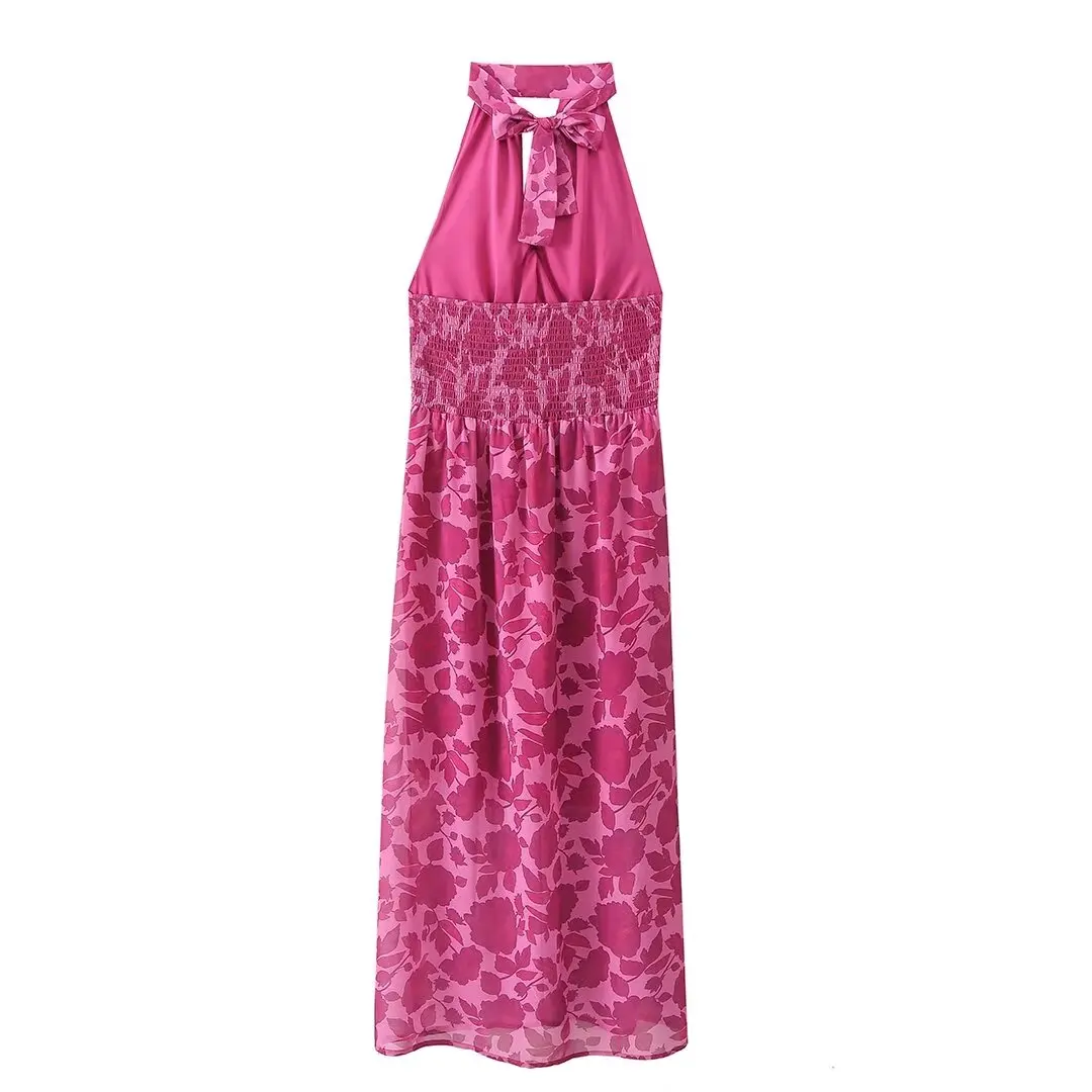 European and American style waist slim dress women\'s summer high-end halter neck backless temperament long dress