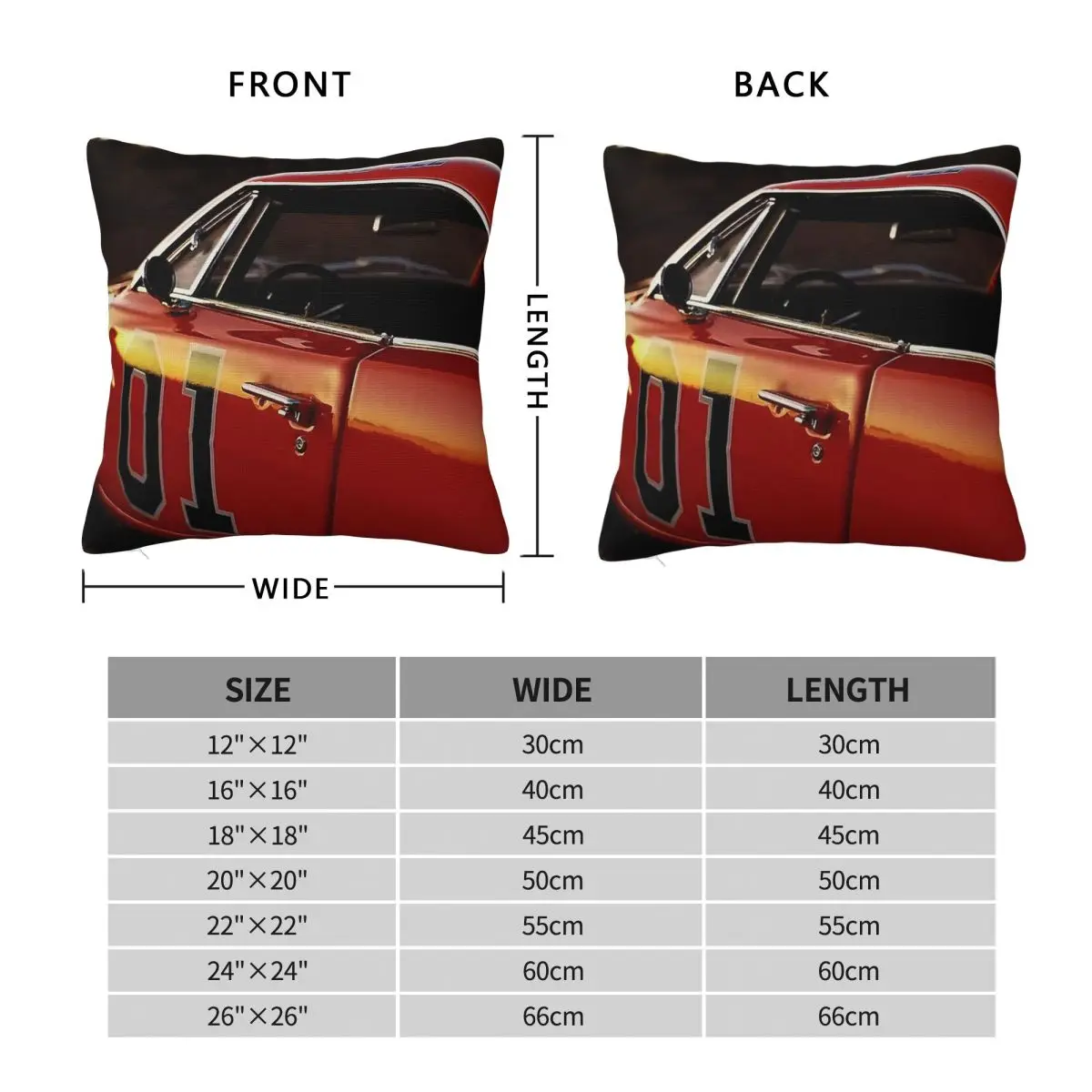 General Lee Diecast Model Square Pillowcase Polyester Linen Velvet Creative Zip Decor Home Cushion Cover 18