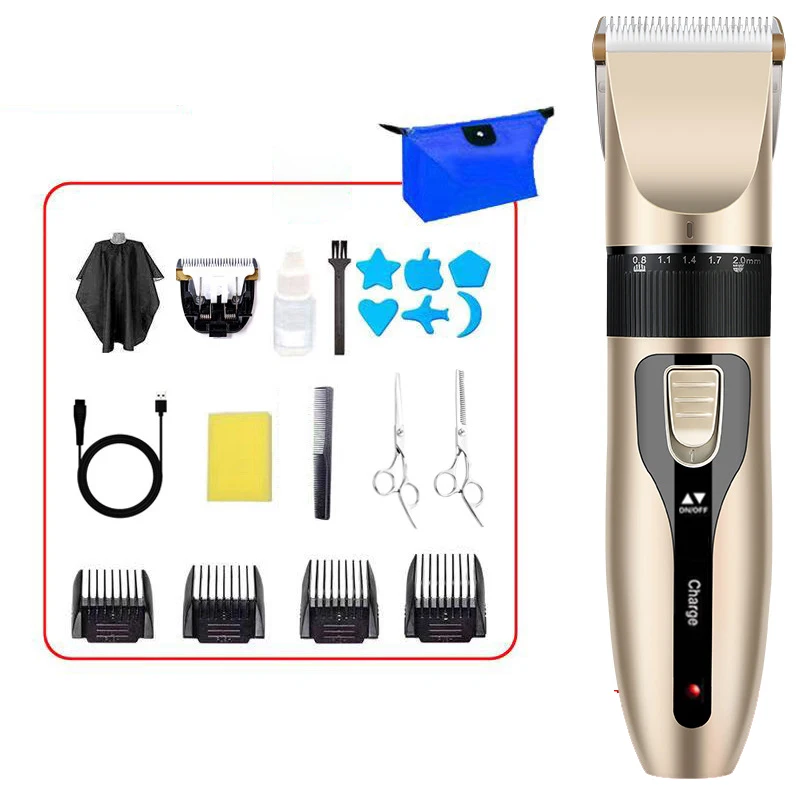 Cortadora de pelo profesional para hombre, recortadora de barba recargable, corte de pelo eléctrico, hoja de cerámica de titanio, máquina de peluquero de poco ruido