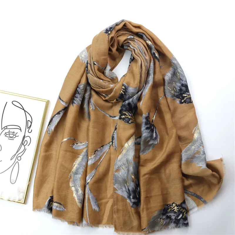 2022 Autumn Women Viscose Scarf Lurex Glitter Petal Floral Fringe Hijab Shawls and Wraps Foulard Echarpe Muslim Sjaal 180*90Cm