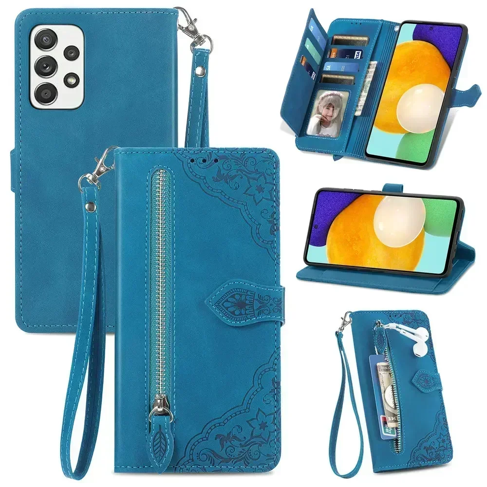 For Samsung A52S A54 A55 5G Flip Case Zip Wallet Book Etui Galaxy A34 A52 A53 A73 15 25 A35 A24 M55 M54 M35 A16 M 55 33 A 52 M34