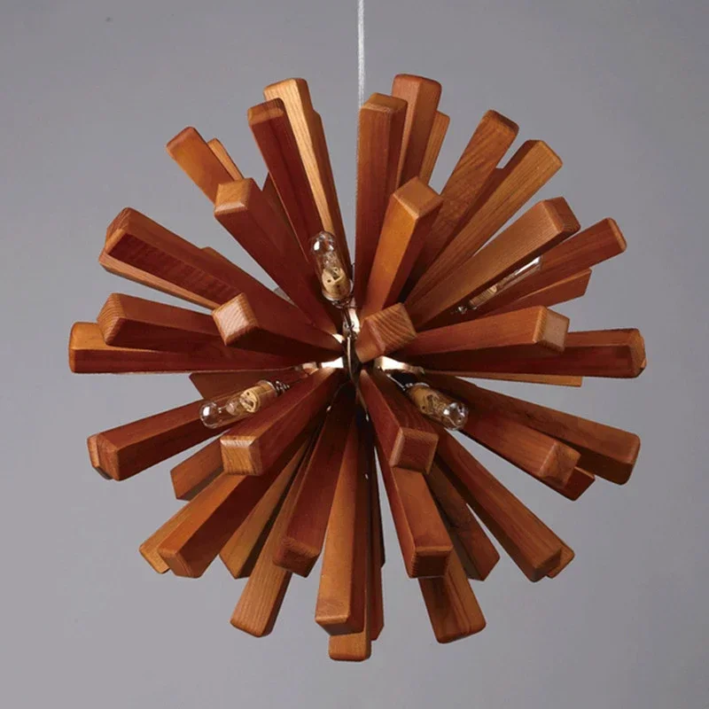 Led Firework Explosion Wood Pendant Light Fixtures Rustic Lighting for Restaurant Loft American  Country Style Design PLL-722