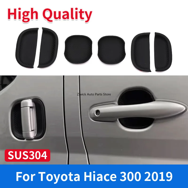 for Toyota Hiace 300 2019 Black Silicone Carbon Fiber Texture Door Handle Bowl Scratches 6 PCS Car Styling External Accessories