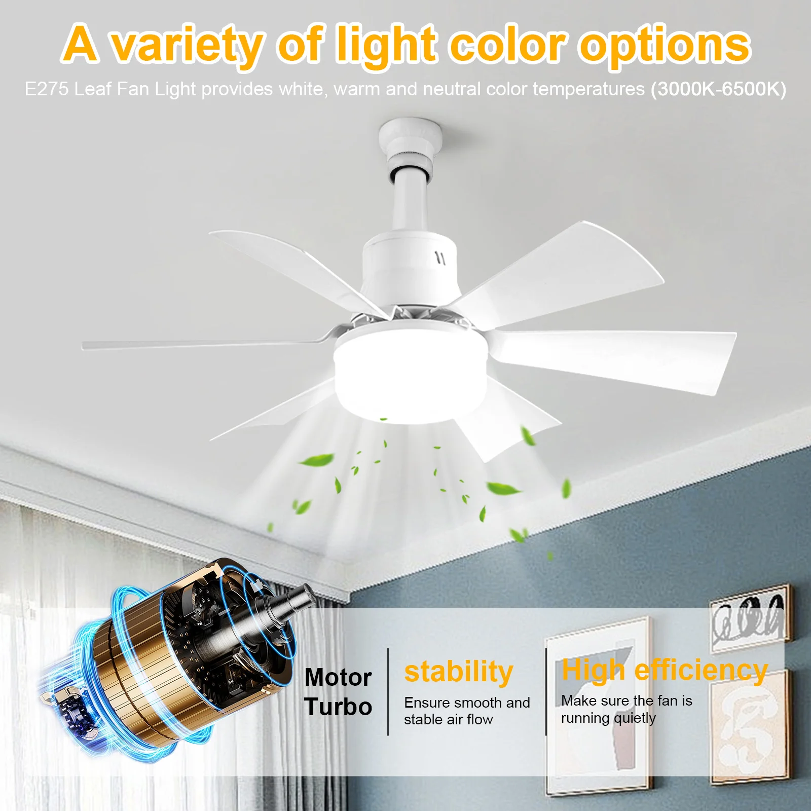 Socket Fan Light with Remote Screw in Ceiling Fan in Light Socket with Extender & 6 Blades Ceiling Fan for Bedroom Living Room