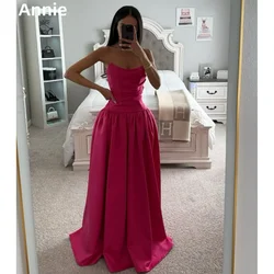 Annie Hot Pink Prom Dresses Luxury Elegant Satin For Women Evening Dresses A-Shape Formal Wedding Party Dress Vestidos De Noche