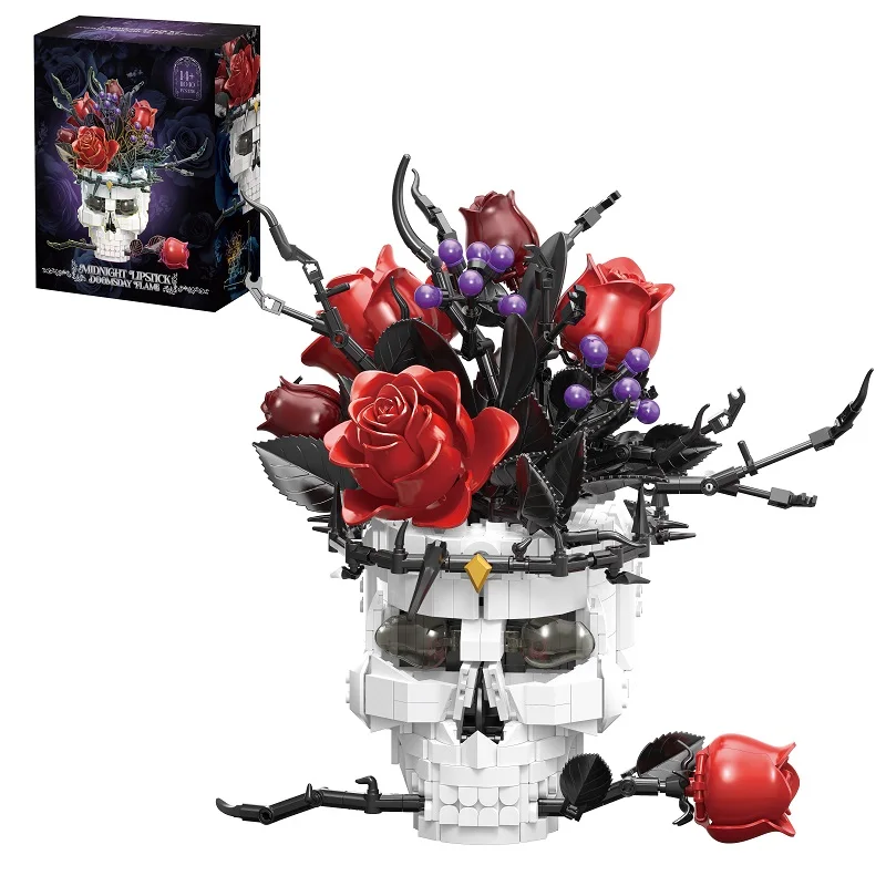 

Gothic Rose Skull Flowerpot Building Blocks Romantic Flowers Plants Botanical Brick Model Kit Boys Toy Adults Kid DIY Gift Home Decoration 1376PCS