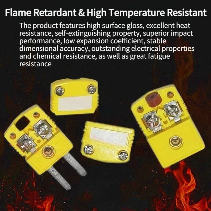 Yellow Type K Thermocouple Connector, SMPW Temperature Measuring Plug Socket, Durable Male Female Terminal for Sensor Wiring