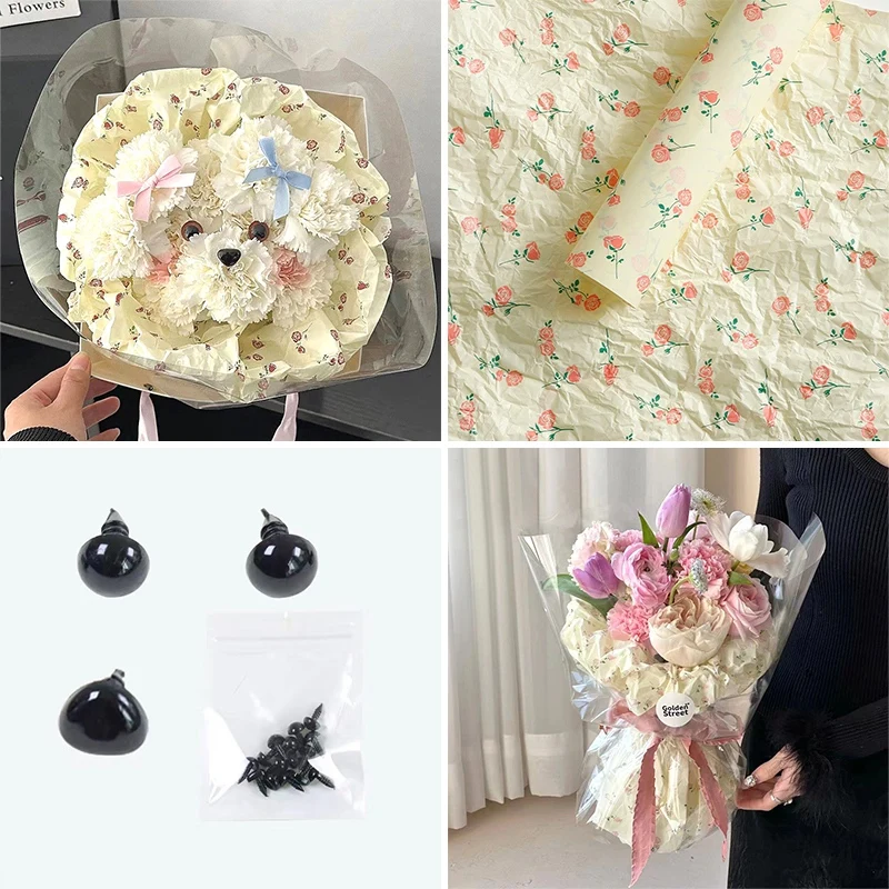 Cute Dog Bouquet Wrapping Paper Material Ins Tulips Flowers Bouquet Packing Paper Birthday Gift Wedding Party Decor Supplies