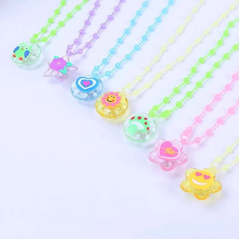 LED Luminous Toys Cartoon Star Love Heart Flower Butterfly Pendant Beads Light Up Necklace Kids Play Toy Creative Gifts