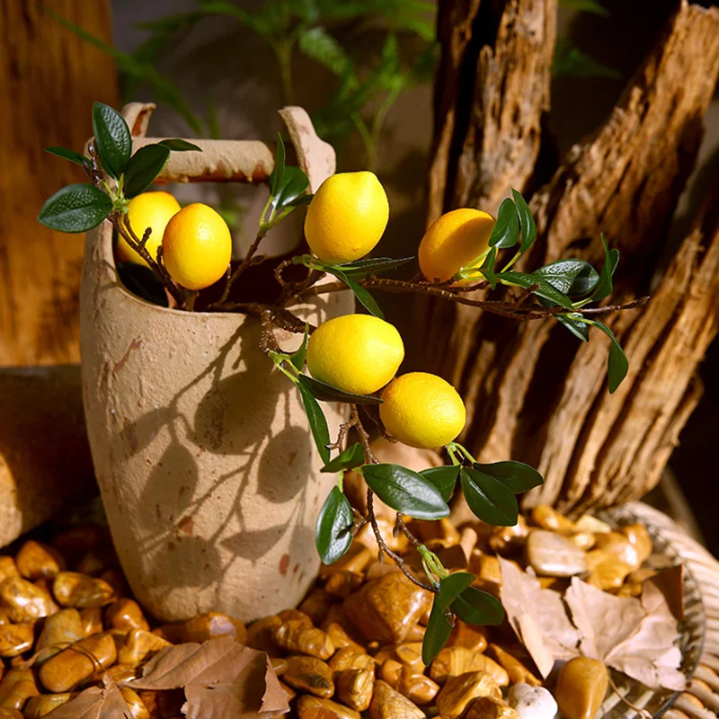 Lemon Decor Fruit Branch Artificial Fruits Home Decoration Accessories High Quality Fake Plant Autumn ChristmasDecorations 5pc