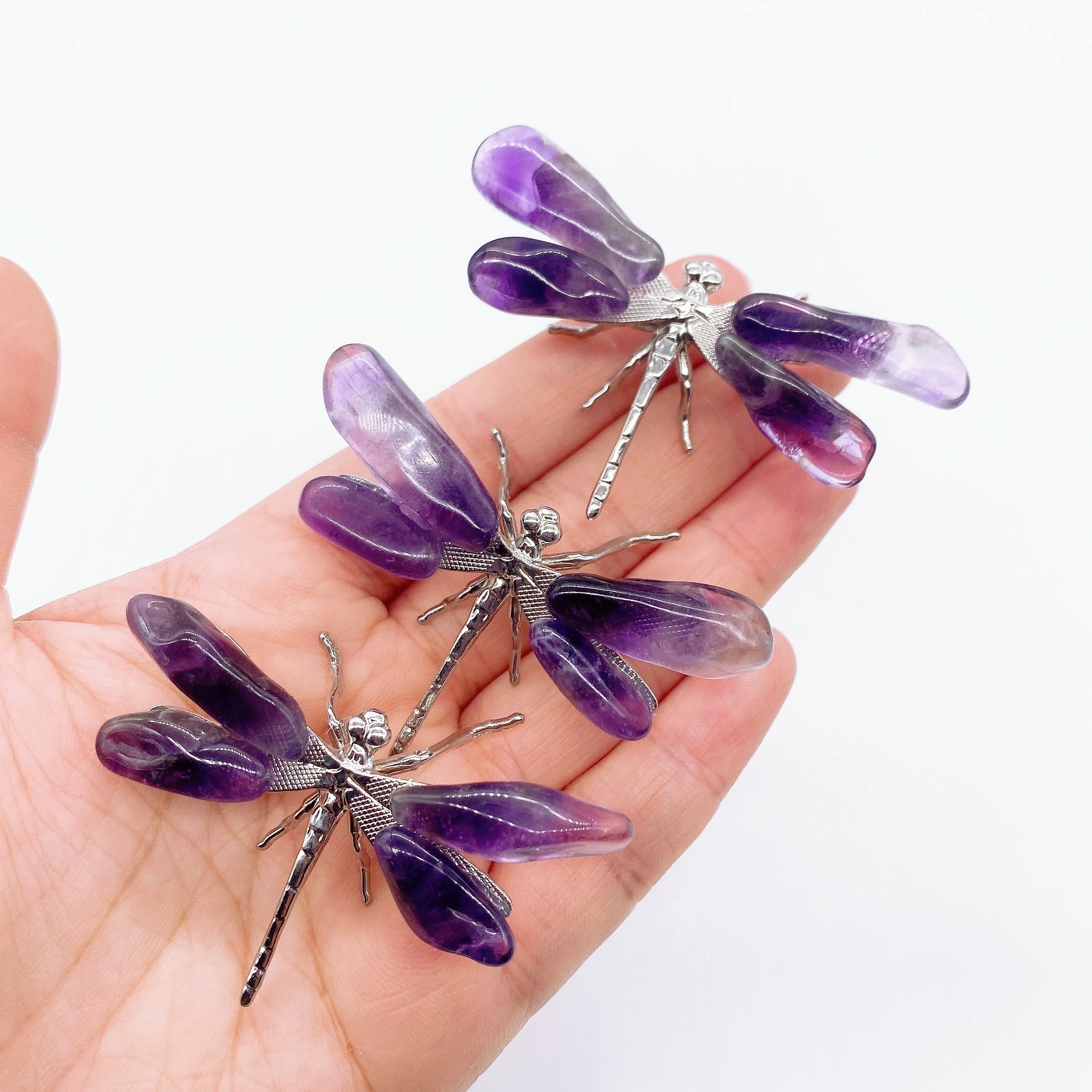 1PC Dragonfly Spar Figurine Craft Handmade Natural Amethyst Quartz StoneButterfly Reiki Healing Home Decoration Children Gift