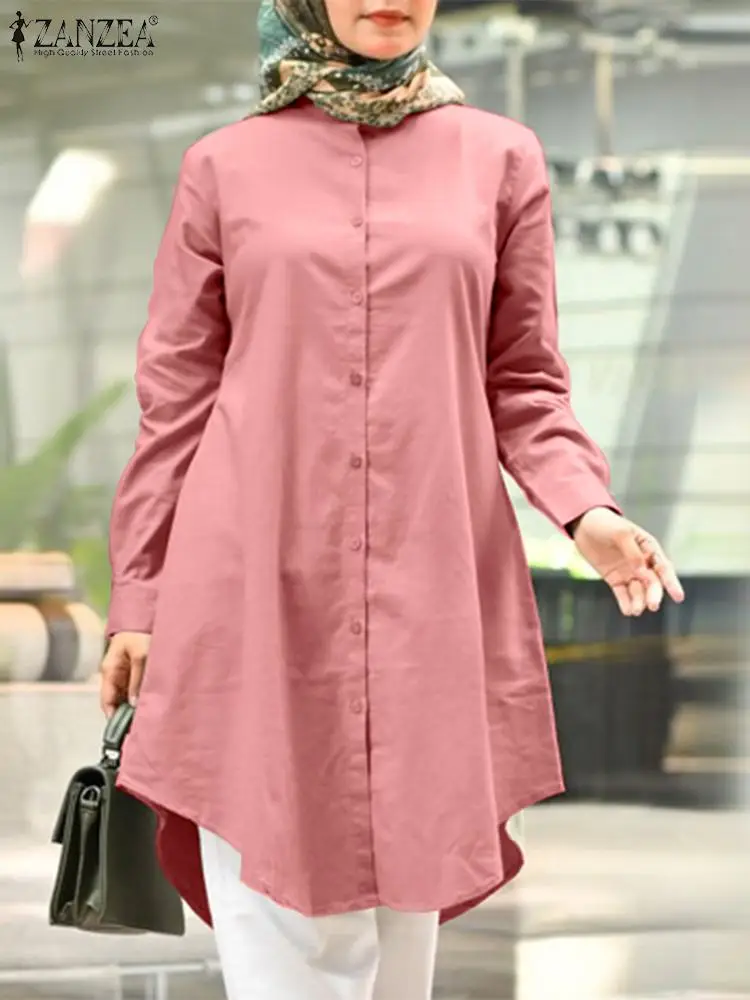 

ZANZEA Autumn Fashion Long Sleeve Buttons Down Blouse 2023 Elegant Solid Muslim Women Shirt Casual Loose Dubai Tops Abaya Blusas