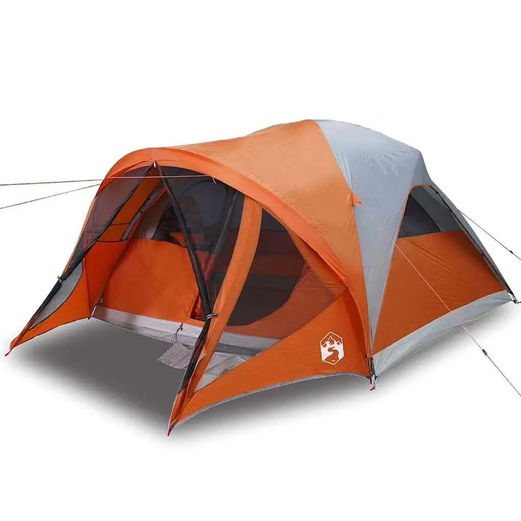 6-Person Waterproof Family Tunnel Tent in Grey & Orange - Ideal for Camping Adventures