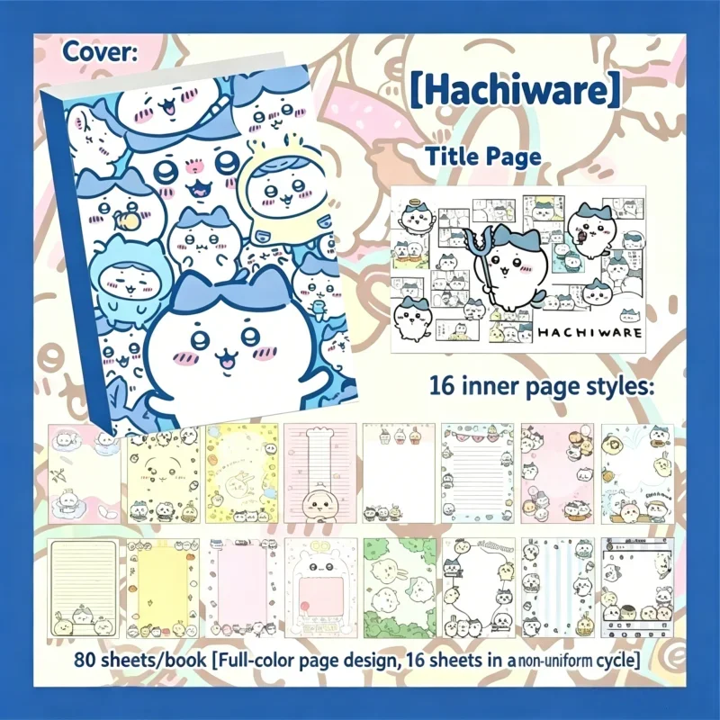 Chiikawa Cute Notebook 80 Sheets, Full Color Kawaii Journal Notepad for Note Taking School Office, Great Gift for Chiikawa Fans view 6