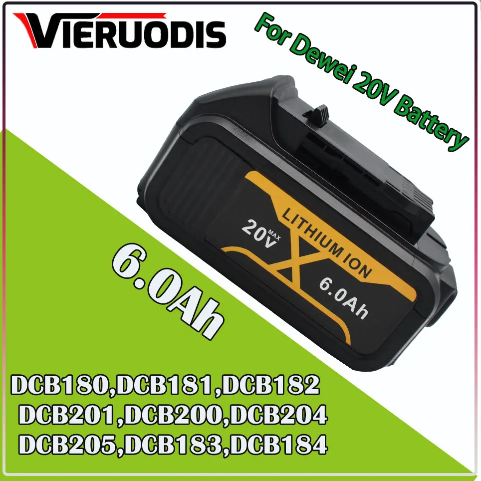 For DeWalt 20V 6.0AH Li-Ion battery power tool replacement for dewei DCB184 DCB181 DCB182 DCB200 18V battery