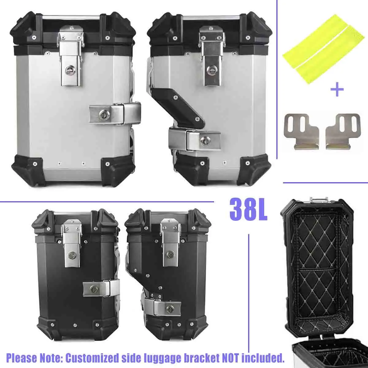 

2 шт., 38 л, алюминиевые боковые багажные коробки для мотоцикла, ящик для инструментов, седельная сумка для хранения, седельная сумка для BMW KTM Suzuki Honda Benelli