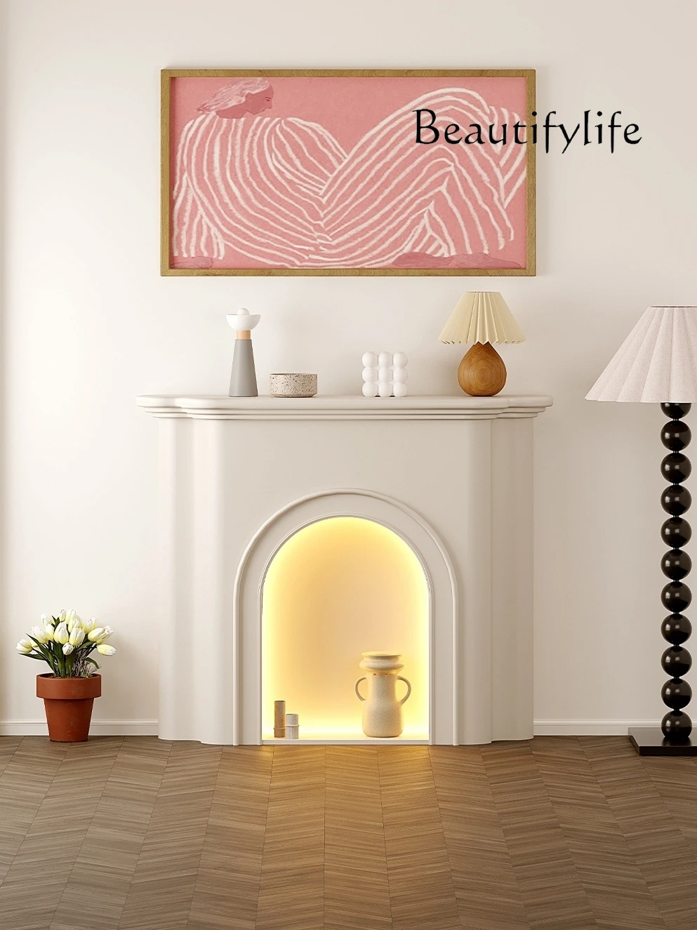 

Artistic Minimalist Fireplace with Lights Wall Edge Entrance Cabinet I Wall Edge Curio Cabinet Living Room Bedroom Decoration