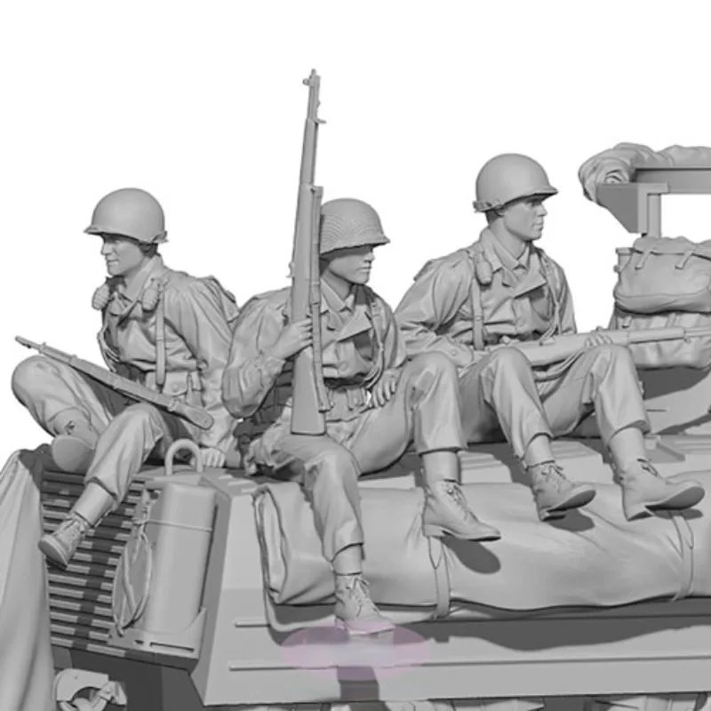 1/35 Scale Resin Figure Assembled Model Kit WWII U.S.Army Rifleman Set 3 People (Tank Not Included) Unassembled and Unpainted