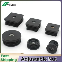 M8 Square Pipe Plugs with Adjustable Nut Hole Blanking End Inserts Caps Pipe Cover Furniture Leg Feet Tube Plug