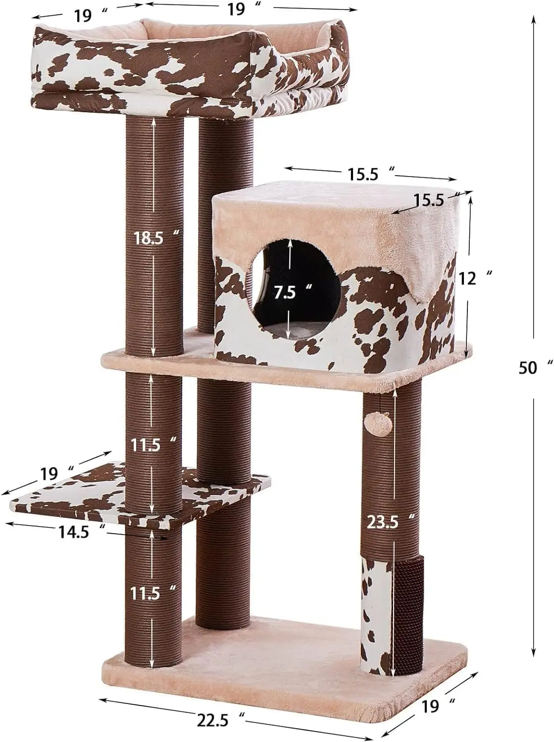 Countryside & Rustic Design 3-Levels Cat Tree - for Small & Large Indoor Cats - Cowboy Style Cat Tower with Cat House