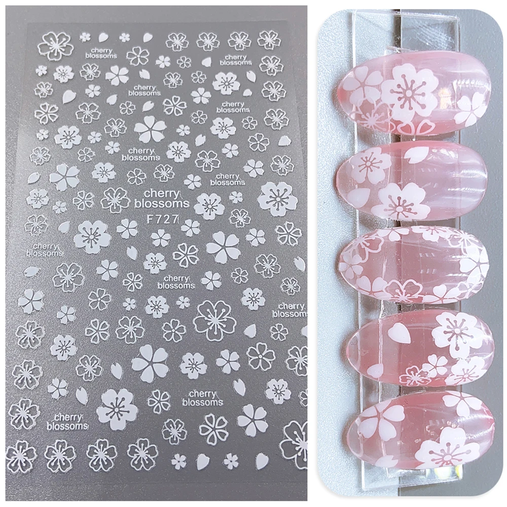 

Cherry Blossoms White 3D Nail Sticker Sakura Leaves Adhesive Slider Bronzing Gold Flower For Manicuring Nails Art Tip