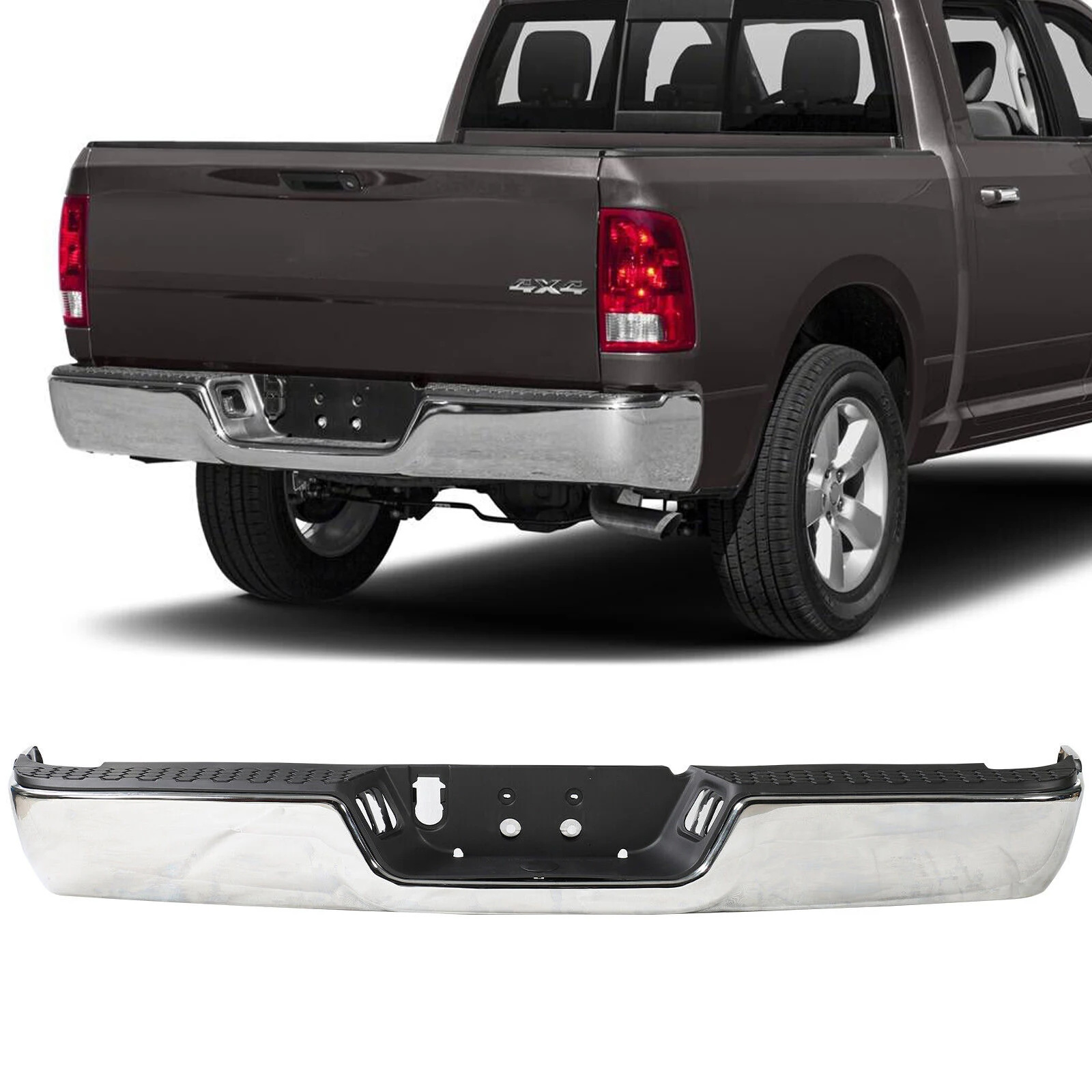 Rear Step Bumper for 09-18 Dodge Ram 1500, W/O Parking Sensor Hole&Vent Hole