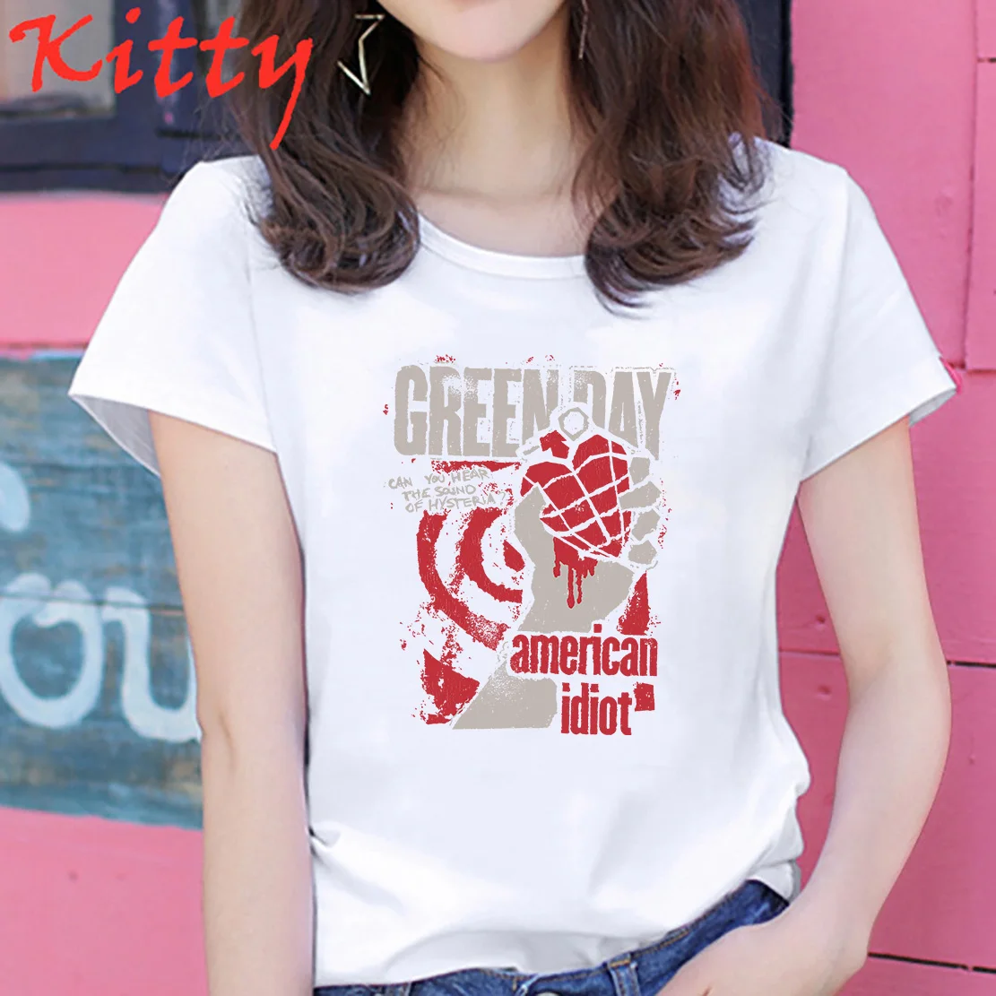 Green Day American Idiot Hysteria T Shirt Mens Women Rock Music Classic Band Tee Short-sleeved Women Fashion Street Top Tees