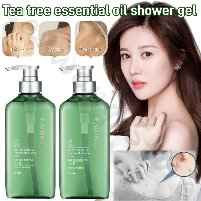 

Tea tree essential oil shower gel gently cleanses excess oil and has dense foam, soothes dryness and improves rough skin 500ml