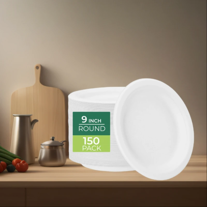 

Paper Plates - Disposable 9" Plates, Biodegradable Sugarcane Dinner Plates - Durable Tableware for Hot Foods 150 Count
