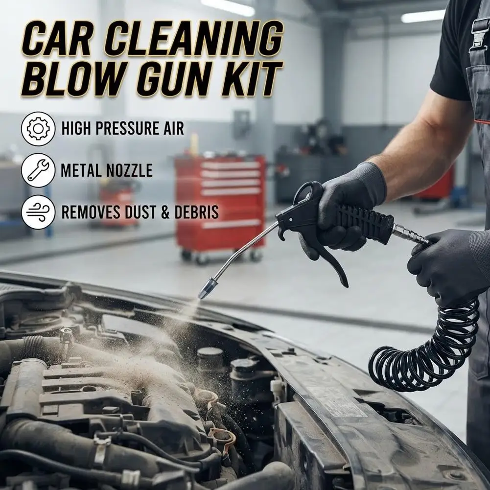 Kit de pistola de aire con manguera de aire enrollada de 5 m, pistola neumática para limpiar con aire, ideal para el cuidado de automóviles, talleres y como herramienta de limpieza.