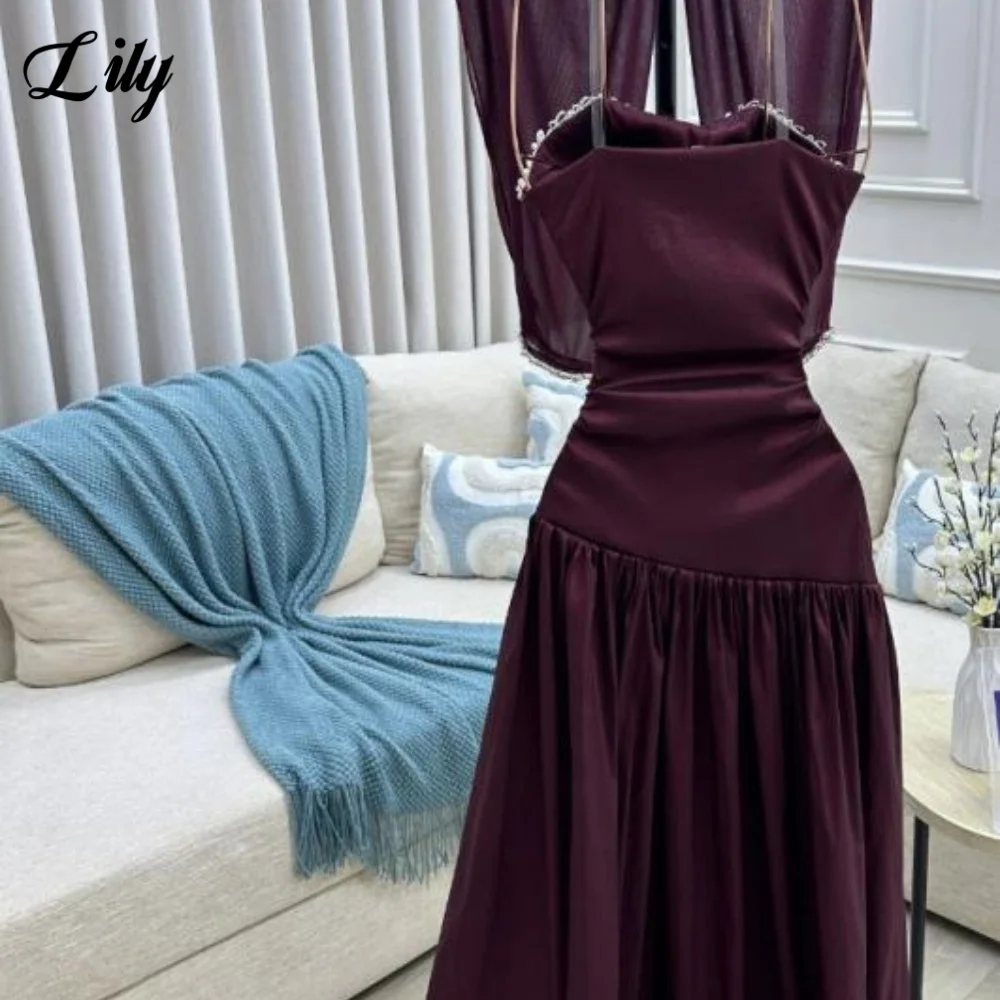 Lelie Bourgondië فسات Clujة Strapless Plooien Maxi-avondjurk met Kristallen Ruches en A-lijn Hoge Split Galajurk