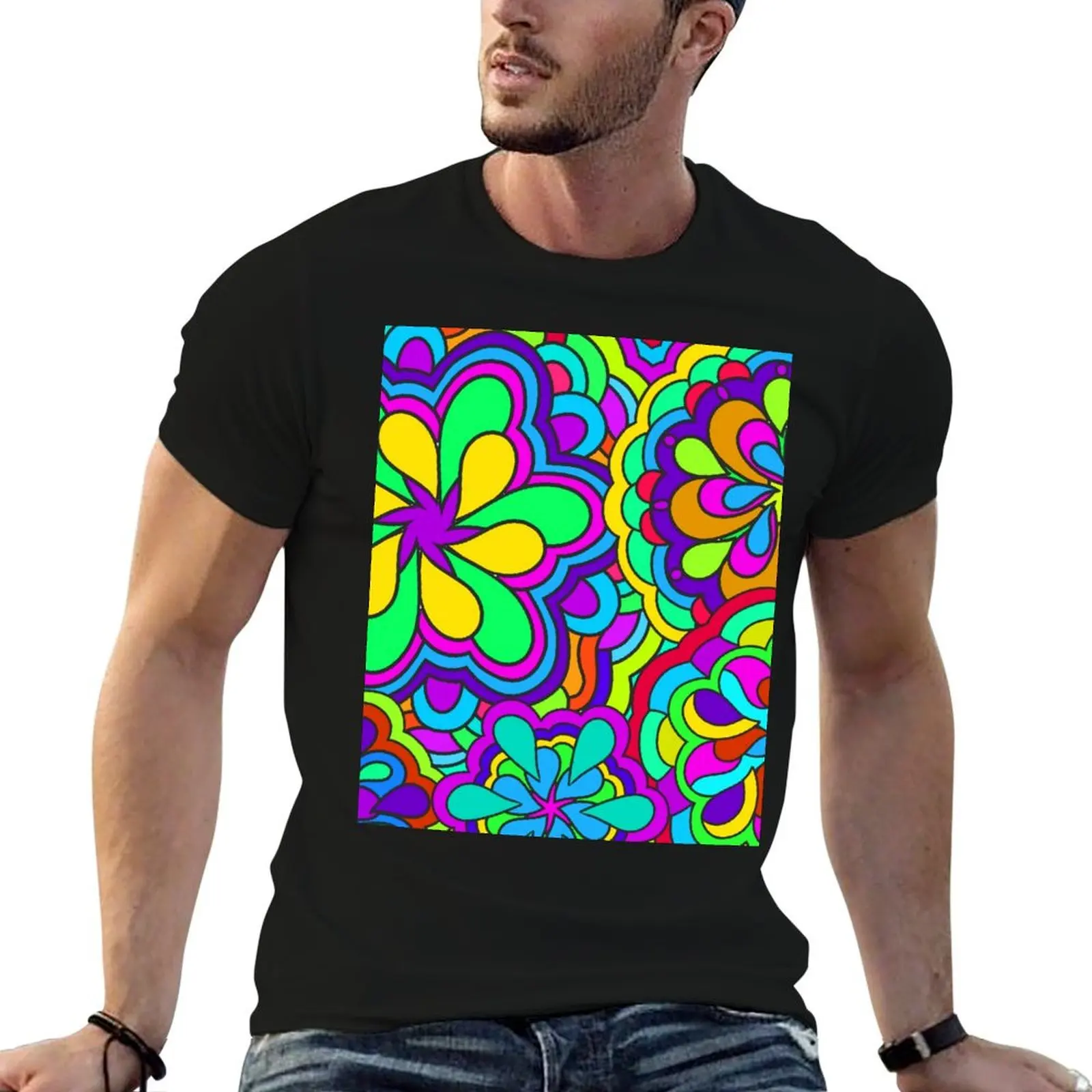 

Funky Colorful Psychedelic Retro Flower Art T-Shirt man t shirt luxury t shirt man cotton man t shirt graphic T-Shirt