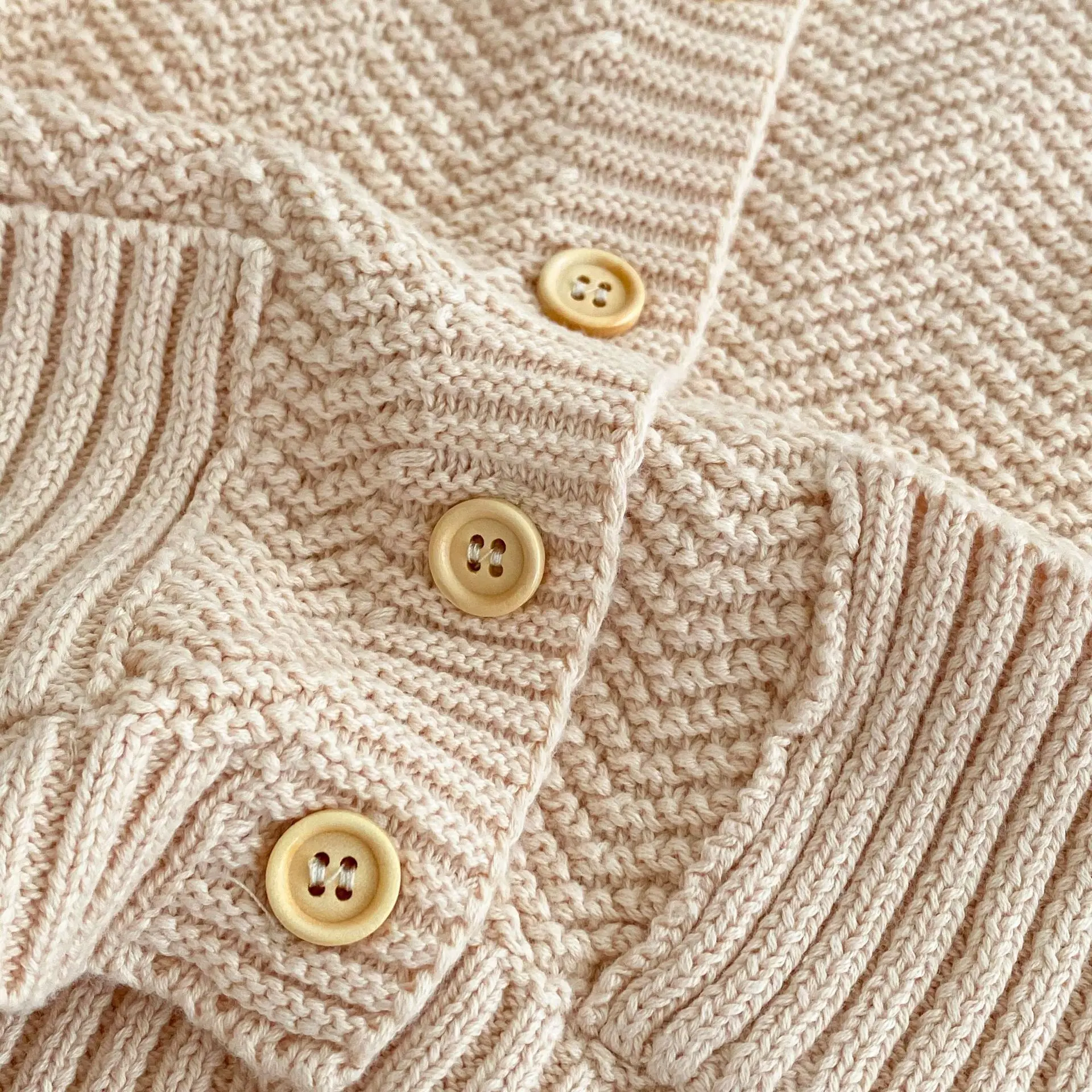 Spring and autumn newborn sweater baby round neck pure color knitting cotton long sleeve cardigan coat