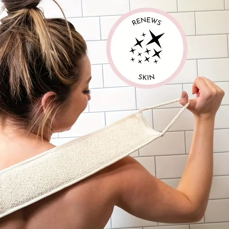 1Pc Exfoliating Back Scrubber Bath Towel with Rope Handle Linen Bath Washcloth Body Sponge Loofah Towel Exfoliating Body Scrubber Back Scrubber Shower Bathroom Accessories