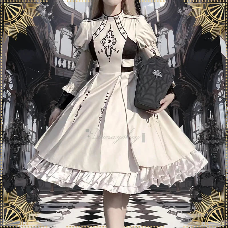 

Платье Diviner для косплея в готическом стиле Лолиты OP — элегантное платье цвета слоновой кости с пышными длинными рукавами и плиссированным кружевным нарядом на Хэллоуин и карнавал