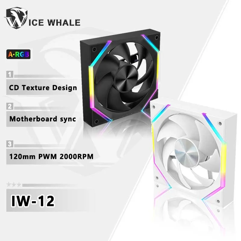 

ICE Whale IW-12 Computer PC Case Fan 120mm ARGB 4 Pin PWM Quiet Cooling Fan 12V Large Air Volume 61.5CFM/2000RPM Ventilator