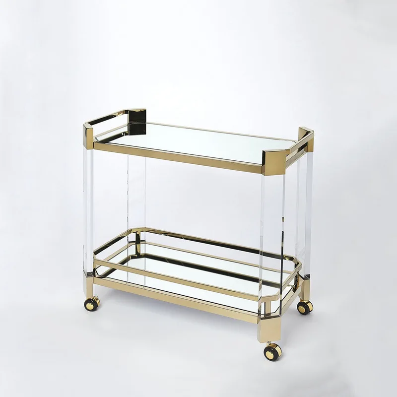 

Acrylic Rolling Food Cart Hand Bar Serving Drinks Carts Transparent Tea Double-layer Two-tier Trolley Lucite Bar Cart