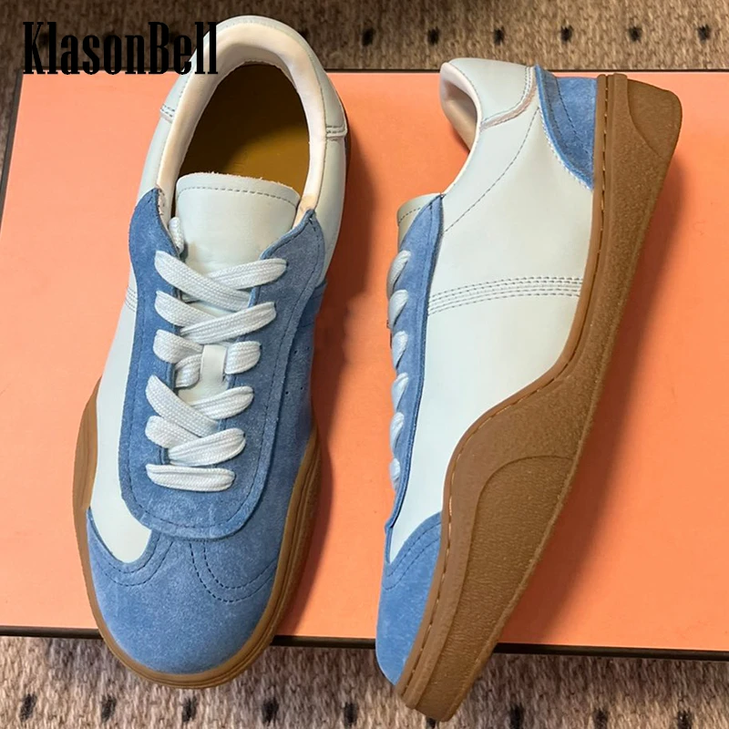 5.8 KlasonBell Round Toe Lace-up Genuine Leather Shoes Women Rubber Sole Mixed Colors Casual Sneakers