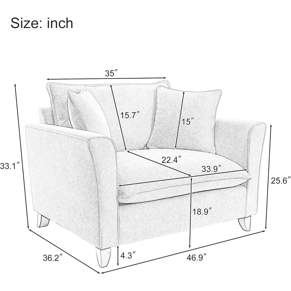 Sedia da lettura oversize in ciniglia Merax con 2 cuscini, poltrona moderna per divano a nuvola singola per comodi posti angolari