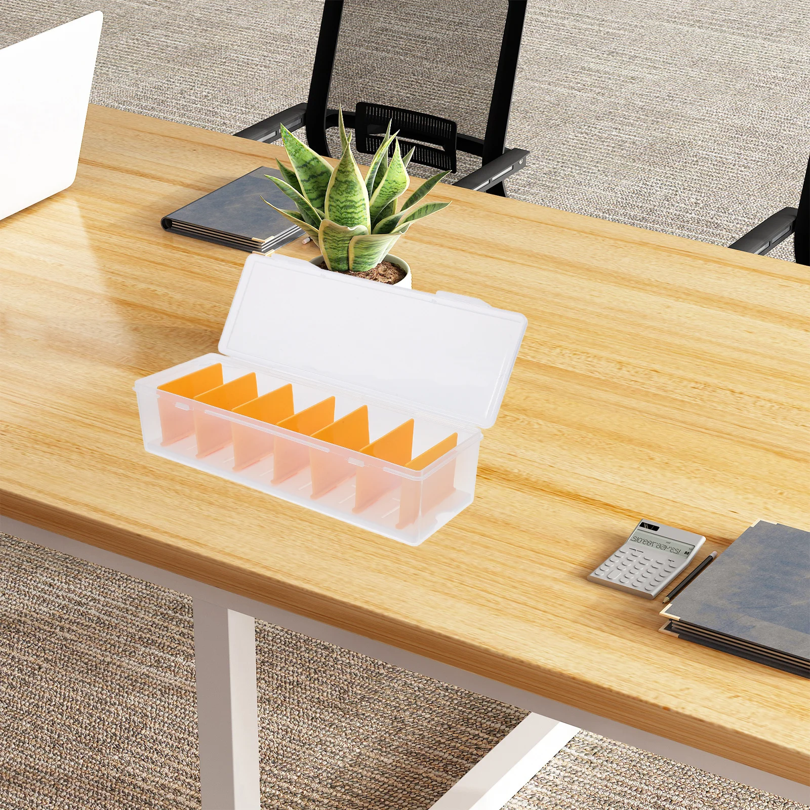 

Cable Storage Box with Lid 6-Compartment Plastic Electronic Organizer for Data Cables Chargers Power Adapters Office Desk Wire