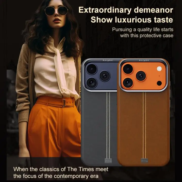 For iPhone 17 16 15 14 13 Pro Max Jazz Series Retro Vegan Leather Textured Metal Frame Magnetic Phone Case