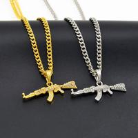 Fashion Creative Hip Hop Submachine Gun Pendant Necklace Crystal Ak 47 Rhinestone Bling Chain Necklace Women Men Rapper Jewelry