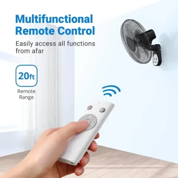 Wall Mount oscilante ventilador para quarto, ventilador de parede com controle remoto, 90 graus, 8 horas temporizador, 5 lâminas, 5 velocidades, 16 Polegada