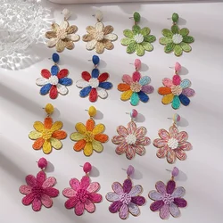 A Pair of Bohemian Lace Woven Flower Earrings, Stylish and Elegant Handmade Women's Earrings, Suitable for Vacation and Everyday