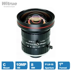 HD Industrial Lens 8mm 10Megalpixel C Mount Manual Iris Focus Aperture F1.8 to F16 1